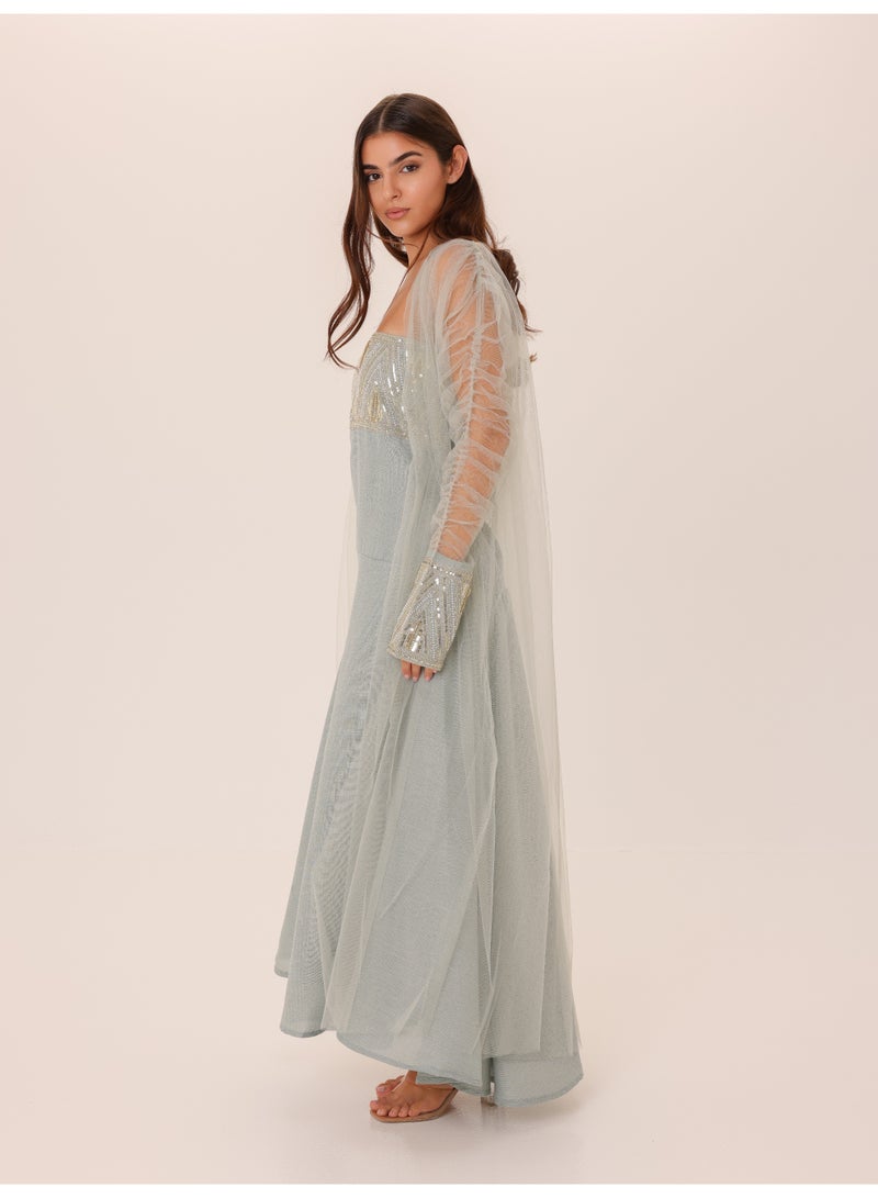 اكسا طقم أنيق مكون من قطعتين بأكمام شفافة فاخرة وتفاصيل ترتر - Image 3