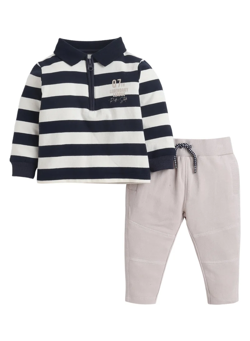 Dirkje Boys Striped Collared Long-sleeve & Jogger Pants Set