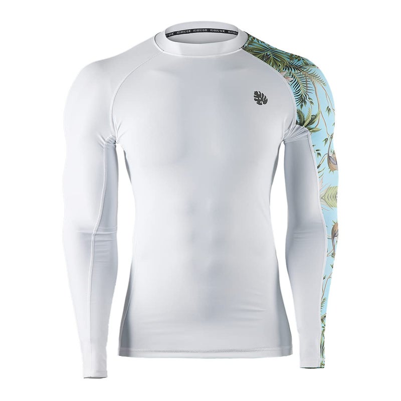 HUGE SPORTS HUGE SPORTS Men's Rash Guard Long Sleeves UPF 50+ UV Sun Protection Quick Drying Splice Compression Swim Shirts - Image 2