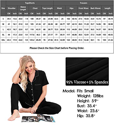 SWOMOG Women Pajama Sets Two-Piece Nightwear Short Sleeve Sleepwear Button Down Pj Lounge Sets with Long Pants Black - Image 5