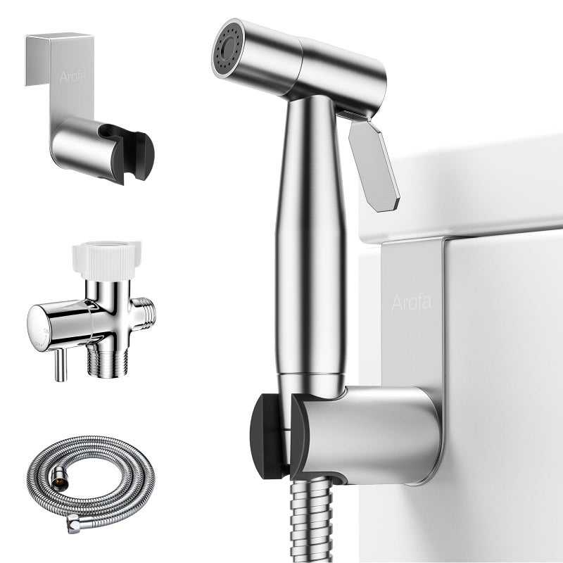 Arofa Handheld Toilet Bidet Sprayer for Toilet-Adjustable Water Pressure Control with Bidet Hose for Feminine Wash, Stainless Steel Brushed Nickel Cloth Diaper for Baby Wash - Image 1