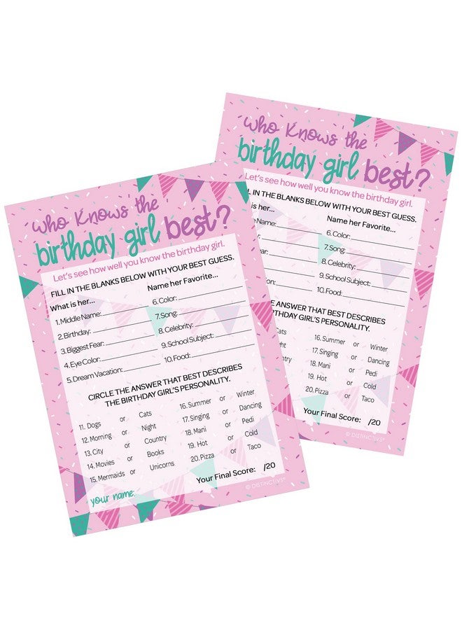 دسكتيكتفز لعبة حفلات مميزة من "من يعرف أفضل لعبة لحفلة عيد الميلاد" - 10 بطاقات ألعاب - لوازم حفلات عيد ميلاد للفتيات المراهقات باللونين الوردي والأرجواني - Image 1