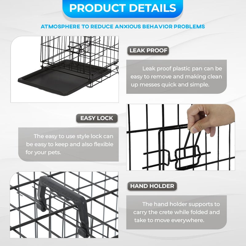 FDW Dog Crate for Small Dogs 18 Inch Folding Metal Wire Pet Cage Single Door W/Divider Panel Indoor Outdoor Kennel Leak-Proof Plastic Tray,Black - Image 5