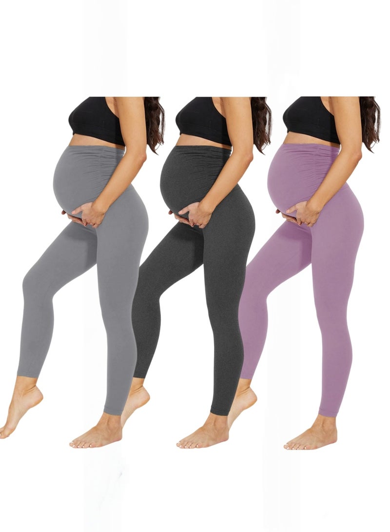 RedMapleTEK 3 Pack Women's Maternity Leggings Over The Belly with Pockets Super Soft Workout Pregnancy Yoga Pants - Image 1