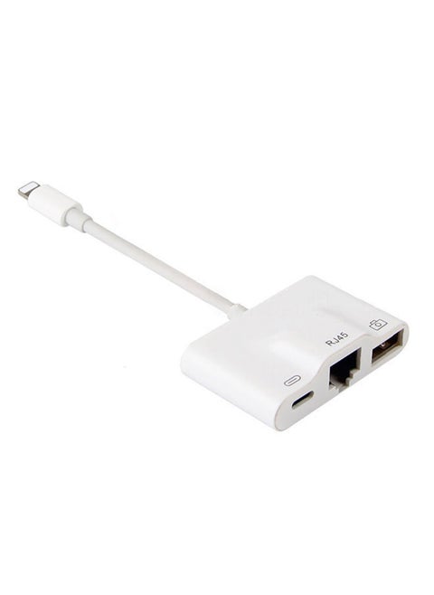USB Camera Adapter For iPhone to RJ45 Ethernet Lightning Network Card White