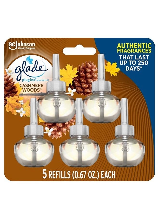 Glade PlugIns Refills Air Freshener, Scented and Essential Oils for Home and Bathroom, Cashmere Woods, 3.35 Fl Oz, 5 Count  - Image 1