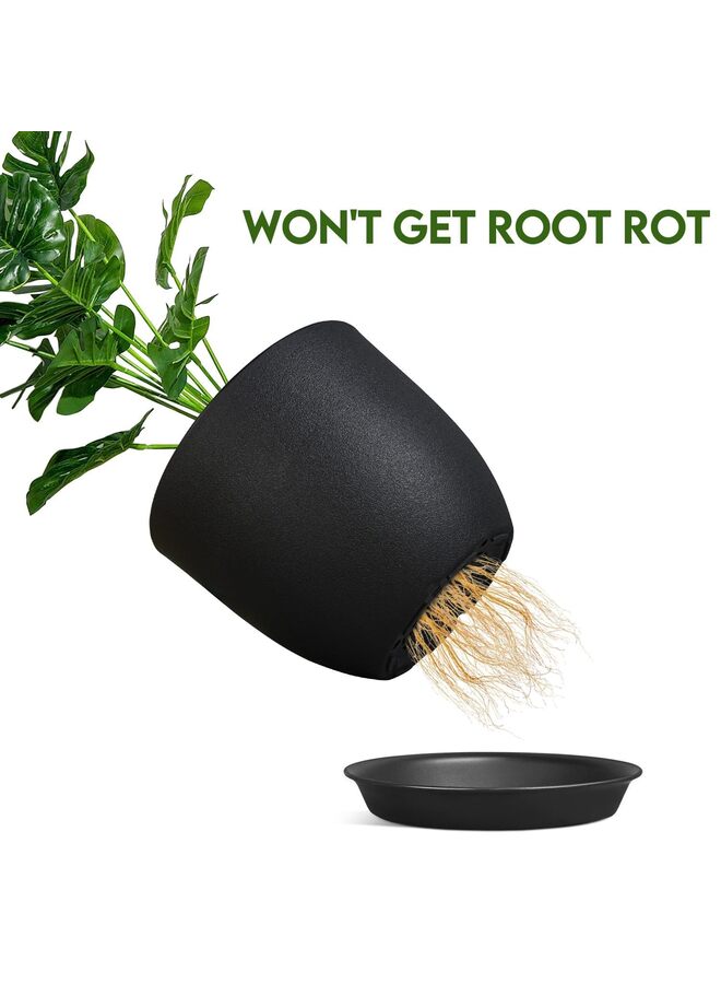 مجموعة من 2 وعاء نباتات مقاس 7 بوصات، وعاء زهور بفتحات تصريف متعددة الشبكات، وعاء نباتات للحدائق الداخلية والخارجية والزهور (أسود) - Image 2