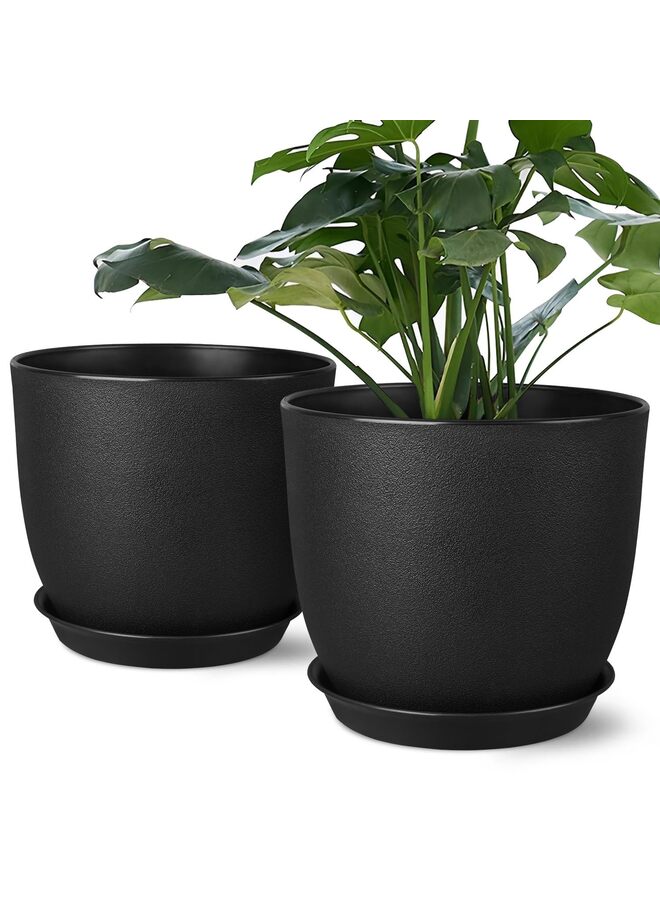 مجموعة من 2 وعاء نباتات مقاس 7 بوصات، وعاء زهور بفتحات تصريف متعددة الشبكات، وعاء نباتات للحدائق الداخلية والخارجية والزهور (أسود) - Image 1