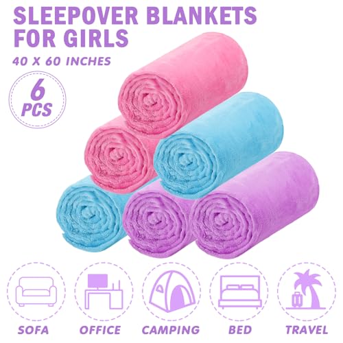 SmoothNovelty 6 Pcs Fleece Throw Blanket Bulk for Kids Girl Soft Plush Flannel Throw Sleepover Slumber Movie Night Galentines Graduation Party OfficeLight Color40 x 60 Inch - Image 3