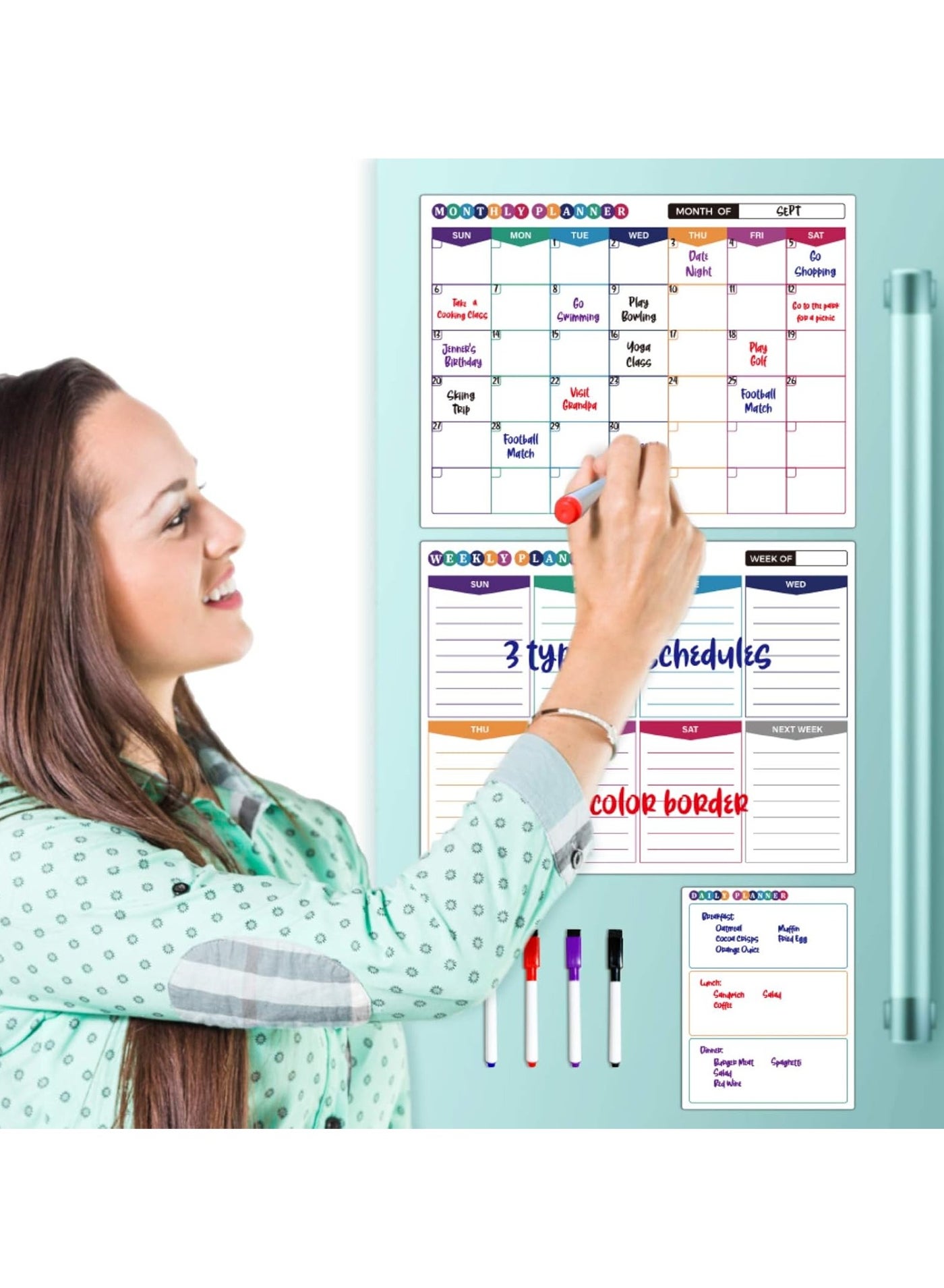 3 Packs Dry Erase Fridge Calendar with 17x13 Inch Magnetic Fridge Calendar and Weekly Planner, 7x9 Inch Daily Organizer, Premium Whiteboard Calendar Set for Refrigerator