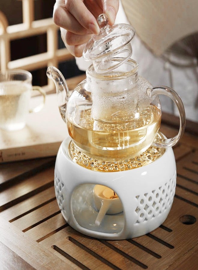 Fockety Teapot Warmer with Alloy Cushion and Candle Holder, High Temperature ResistanceProtects Teapots from Cracking Porcelain Tealight Heater - Image 3
