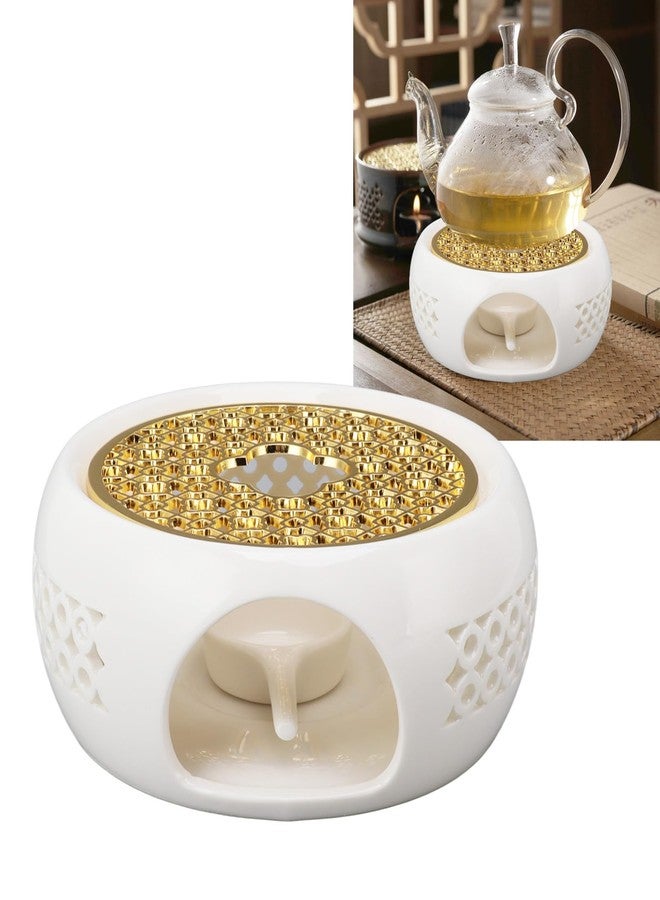 Fockety Teapot Warmer with Alloy Cushion and Candle Holder, High Temperature ResistanceProtects Teapots from Cracking Porcelain Tealight Heater - Image 4