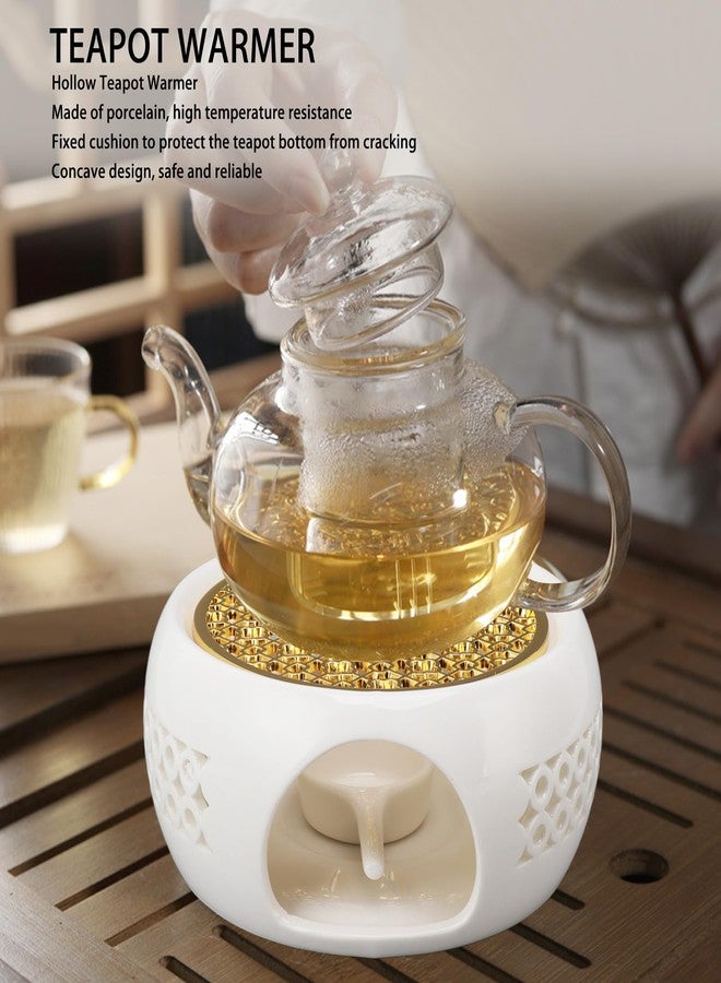 Fockety Teapot Warmer with Alloy Cushion and Candle Holder, High Temperature ResistanceProtects Teapots from Cracking Porcelain Tealight Heater - Image 2