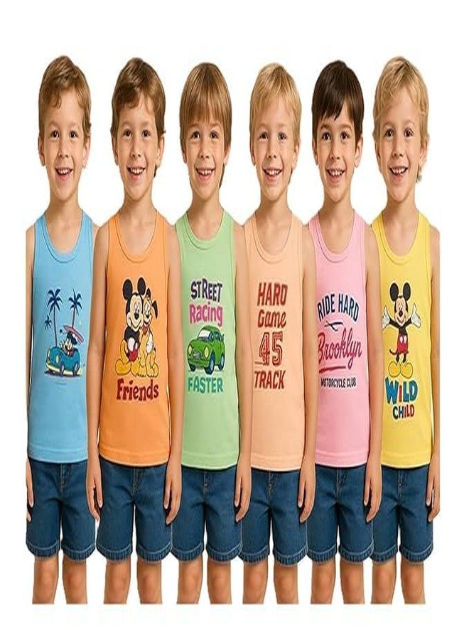 GSXMOL Coloured Junior Regular Fit Cotton Printed Sleevless Baniyan/Vest/Sando Innerwear for Kids/Boys Pack of 6 (9-12 Month) Multicolour - Image 1