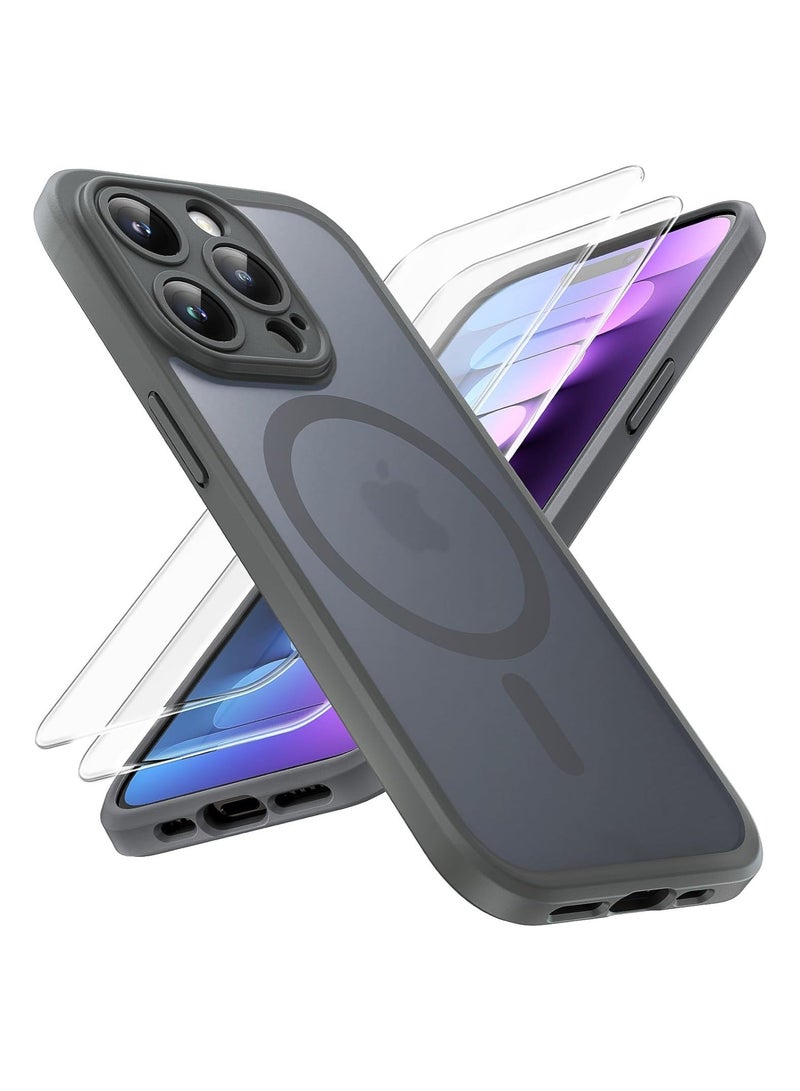 MUNTAQI 3 in 1 Magnetic for iPhone 15 Pro Max Case, Upgraded [Full Camera Protection] Fit for MagSafe [Military Grade Drop Tested] Translucent Matte Back Phone Bumper 6.7", Gray - Image 1