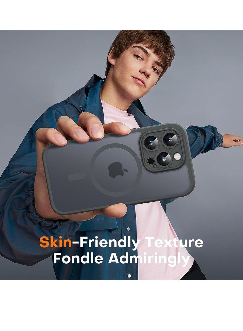 MUNTAQI 3 in 1 Magnetic for iPhone 15 Pro Max Case, Upgraded [Full Camera Protection] Fit for MagSafe [Military Grade Drop Tested] Translucent Matte Back Phone Bumper 6.7", Gray - Image 5