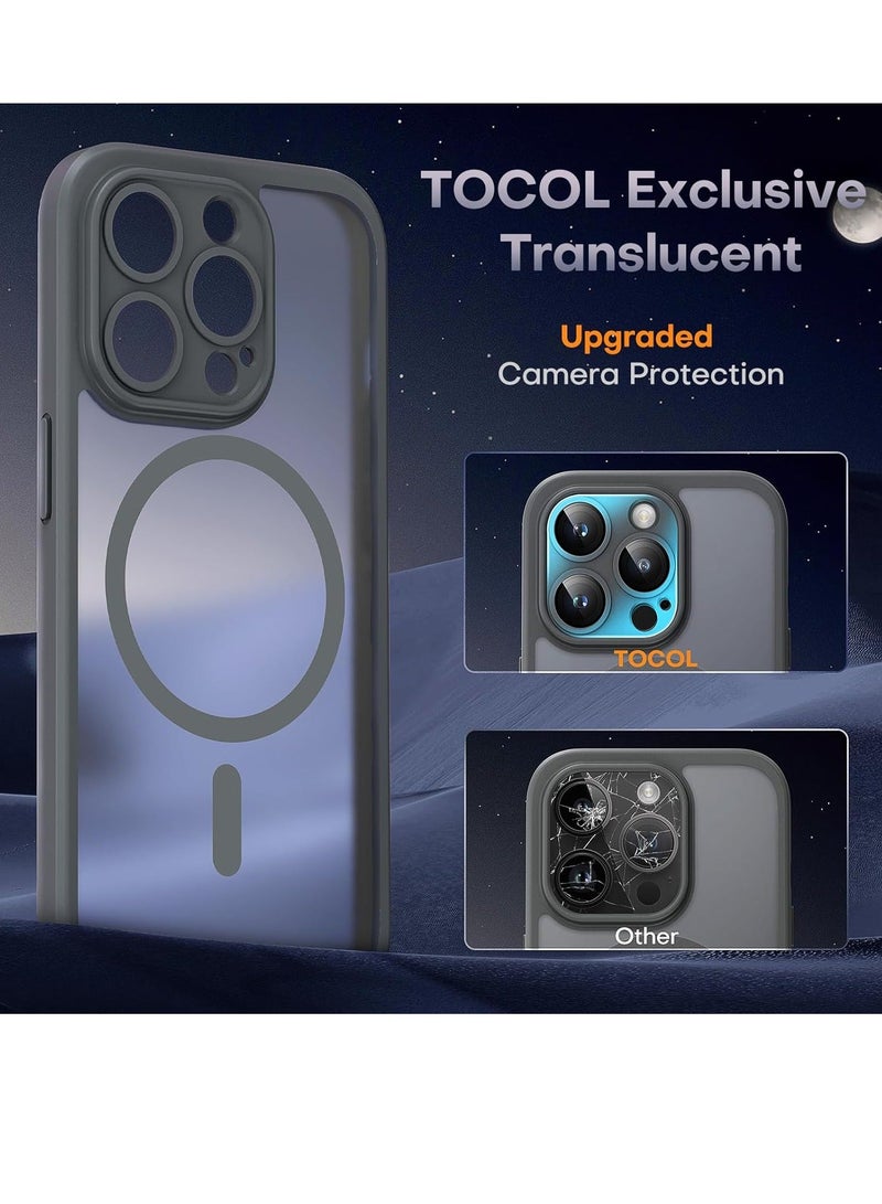 MUNTAQI 3 in 1 Magnetic for iPhone 15 Pro Max Case, Upgraded [Full Camera Protection] Fit for MagSafe [Military Grade Drop Tested] Translucent Matte Back Phone Bumper 6.7", Gray - Image 4