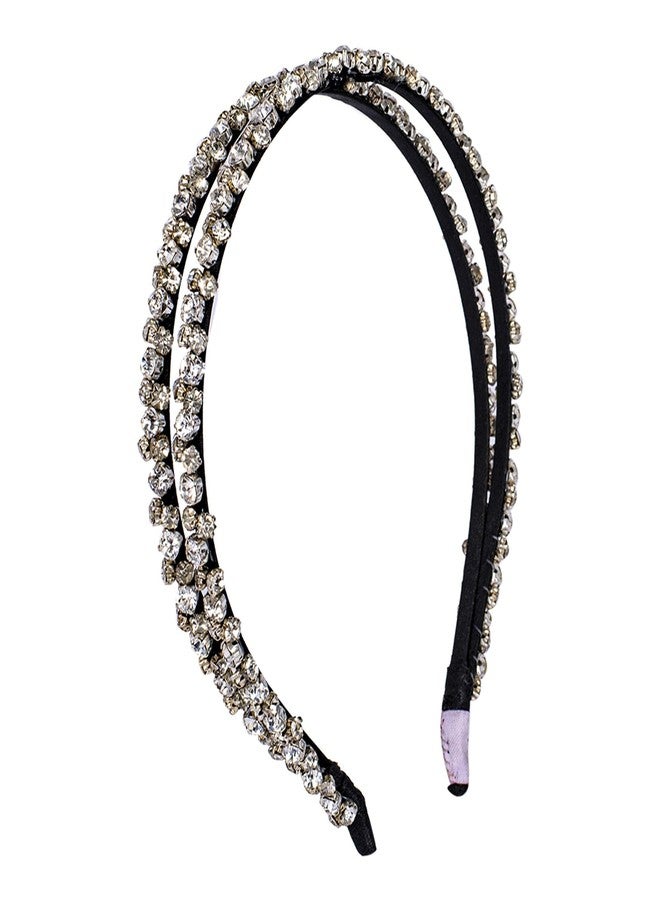 CHOKO Handmade Elegant Stone Work Double Hairband for Women, Girls (Age: 6 to Adult) - Black, Clear - CHK197 - Image 4