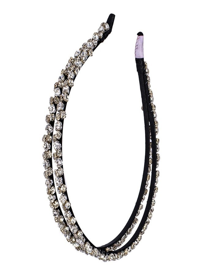 CHOKO Handmade Elegant Stone Work Double Hairband for Women, Girls (Age: 6 to Adult) - Black, Clear - CHK197 - Image 3
