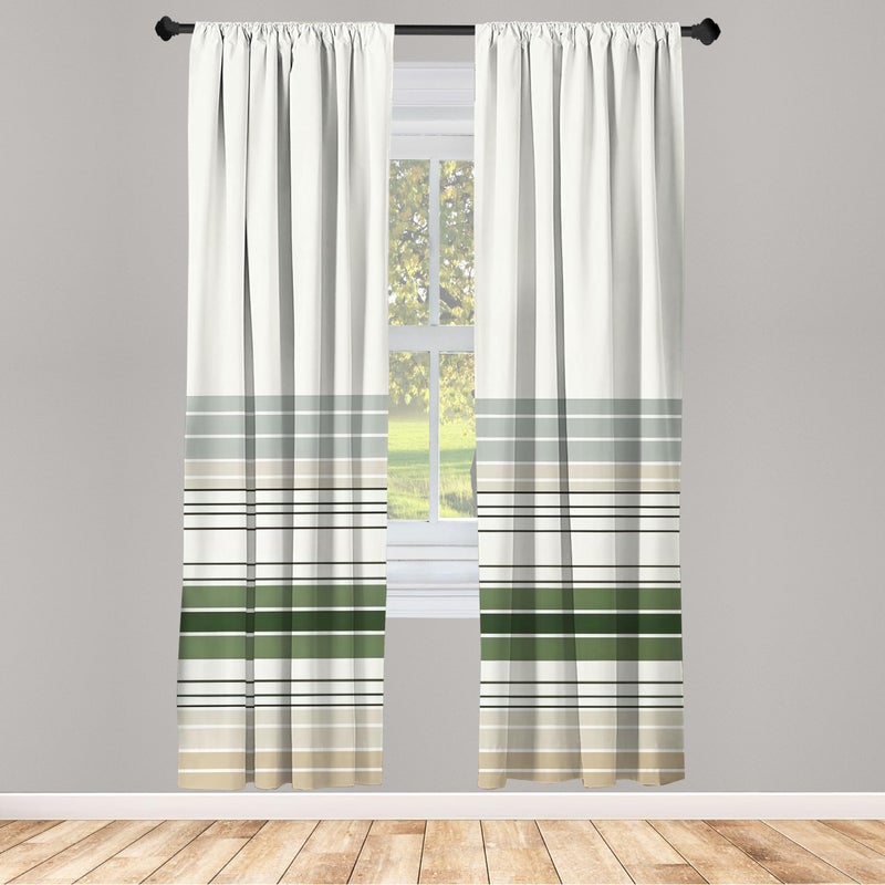 Ambesonne Boho Window Curtains  Abstract Bohemian Aura Designed Modern Minimalist Stripes on Creamy Backdrop  Lightweight Decorative 2-Panel Set & Rod Pocket  Pair of - 28"" x 63""  Eggshell Olive Green - Image 2