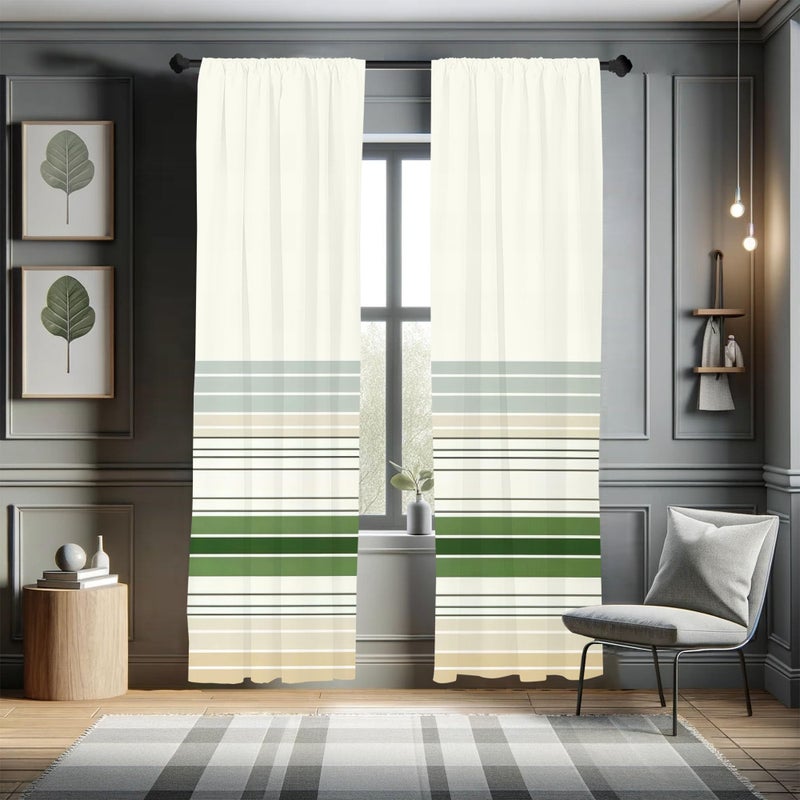 Ambesonne Boho Window Curtains  Abstract Bohemian Aura Designed Modern Minimalist Stripes on Creamy Backdrop  Lightweight Decorative 2-Panel Set & Rod Pocket  Pair of - 28"" x 63""  Eggshell Olive Green - Image 1