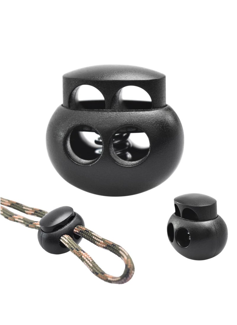 Generic 25pcs Spring Cord Lock End Stopper Fastener Slider Toggles Clip Double Hole Round Ball Plastic for Drawstrings Lanyard Paracord Elastic Bungee Shock  - Image 1