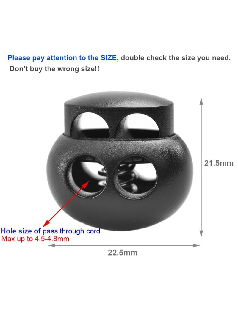 Generic 25pcs Spring Cord Lock End Stopper Fastener Slider Toggles Clip Double Hole Round Ball Plastic for Drawstrings Lanyard Paracord Elastic Bungee Shock  - Image 2