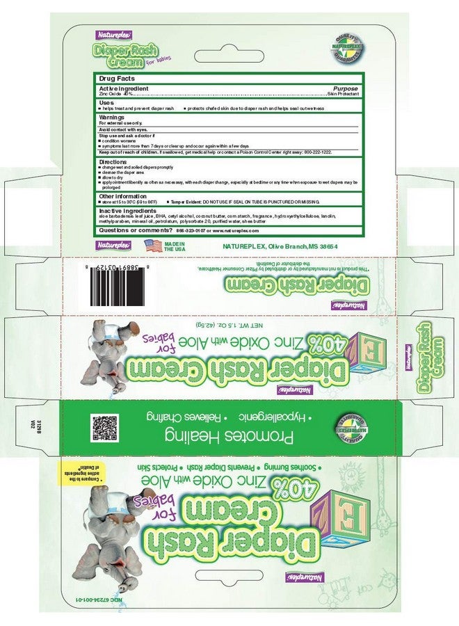 Natureplex Diaper Rash Cream 40% Zinc Oxide with Aloe