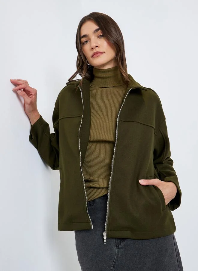 Styli Oversized Wool Look Bomber Jacket