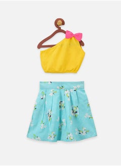 LILPICKS One Shoulder Bow Detail Crop Top and Printed Skirt Set by Styli  - Image 1