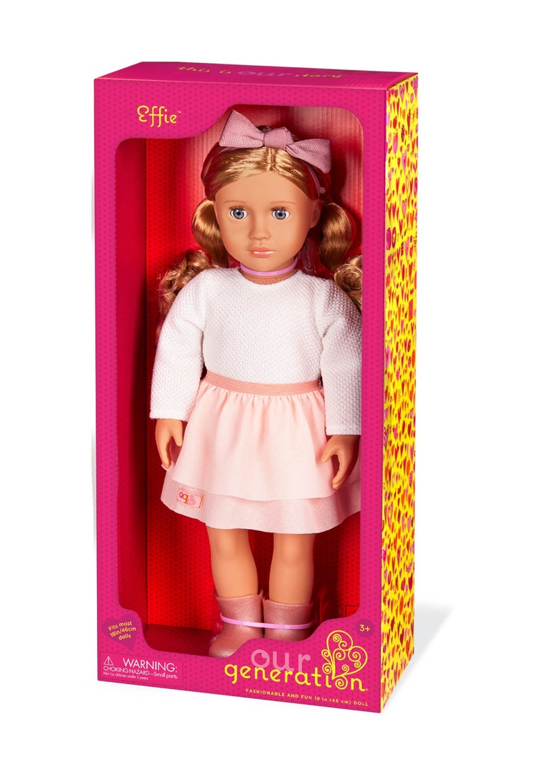 Our Generation - Effie 18 Inch Fashion Doll Pink Bow & Skirt Outfit Fun Dress-Up And Imaginative Play Soft Body With Movable Limbs, Fabric Clothing Age 3 Years And Up - Image 1