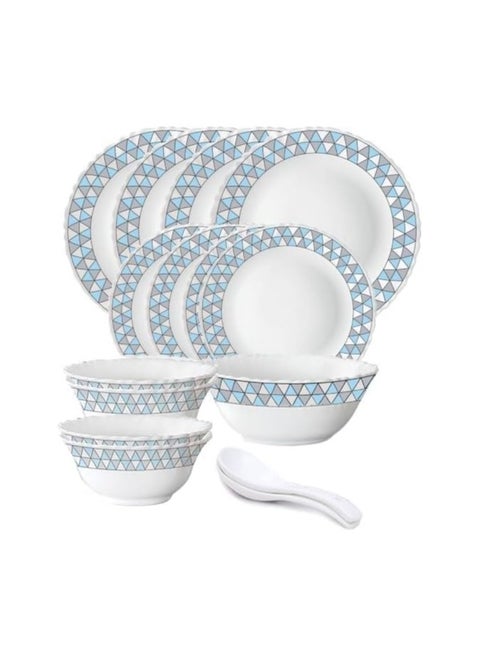15 Pieces Opalware Dinner Sets- Microwave & Dishwasher Safe- Weave Dinnerware set with 4 Full Plate/4 Side Plate/4 Vegetable Bowl/1 Serving Bowl/2 Spoons - White