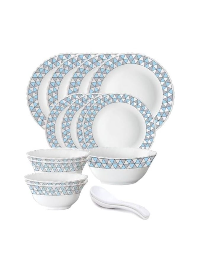 British Chef - 15 Pieces Opalware Dinner Sets- Microwave & Dishwasher Safe- Weave Dinnerware set with 4 Full Plate/4 Side Plate/4 Vegetable Bowl/1 Serving Bowl/2 Spoons - White - Image 1