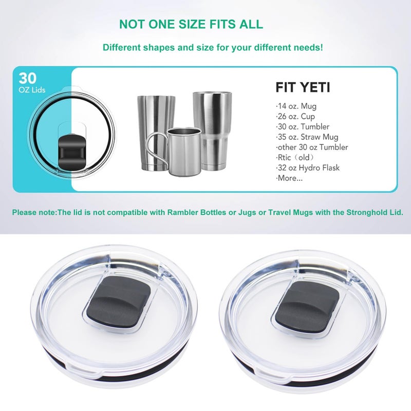 PDEEY Magslider Lids Replacement for Yeti 32 oz / 30 oz Tumbler - BPA Free, Splash Resistant, 2PCS - Image 3