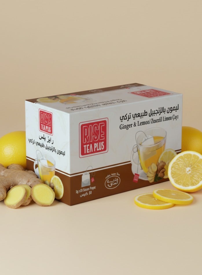 RISE Turkish Natural Lemon and Ginger Herbal Tea, 20 Sachets - Image 1