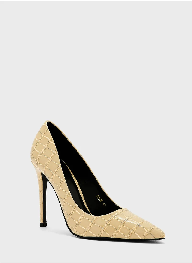 ELLA Cream Croc Patent Stiletto Pump