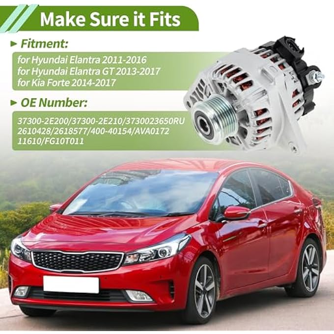 HOPESPANNER Automotive Car Alternator for Hyundai Elantra 2011-2017 High Output 90A 12V 1 Pc No.373002E200 - Image 2