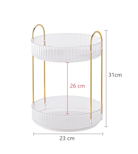 INOVERA (LABEL) 360° Rotation Makeup Organizer for Women, Girls & Bride - Dressing Table Cosmetic Storage Case - Bathroom Vanity Skincare Holder Organiser (2 Tier, Transparent) - Image 2