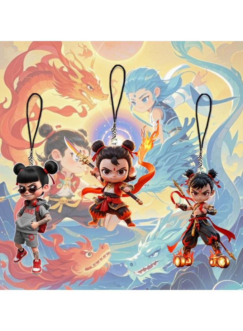 KUYING Nezha 2 Magic Children Roaring Sea Lotus Cake CP Mobile Chain Pendant 3-Piece Set 