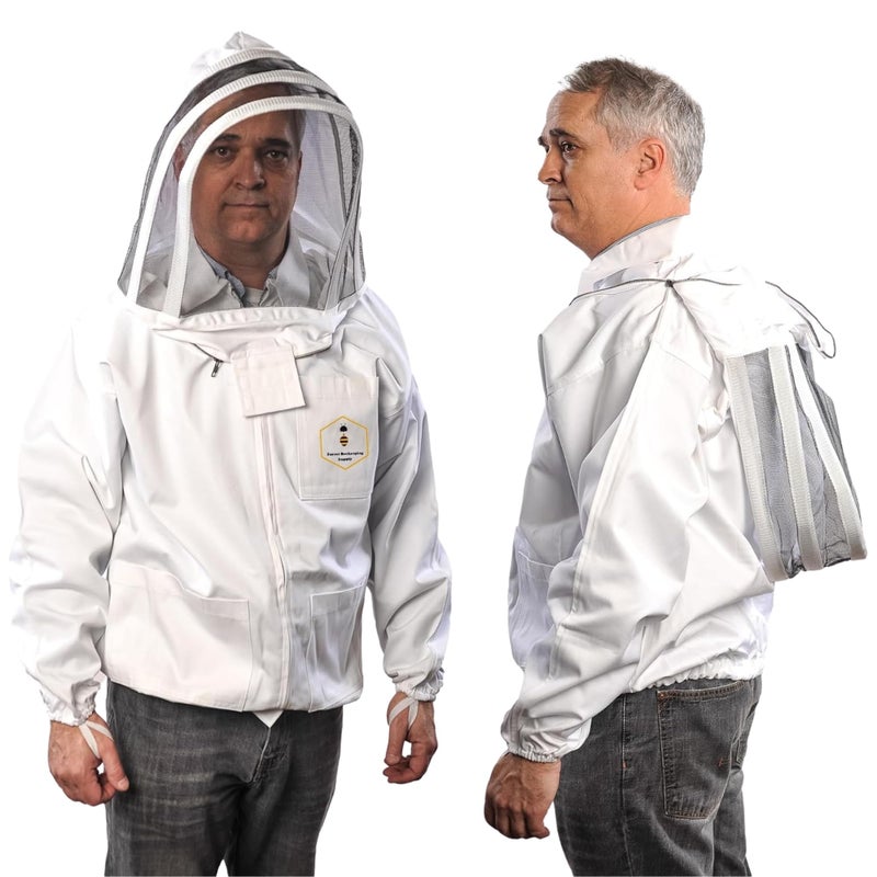 Beekeeping Jacket with Fencing Veil â€“ Premium 100% Cotton Bee Jacket for Professional Beekeepers by Forest Beekeeping Supply (XL)