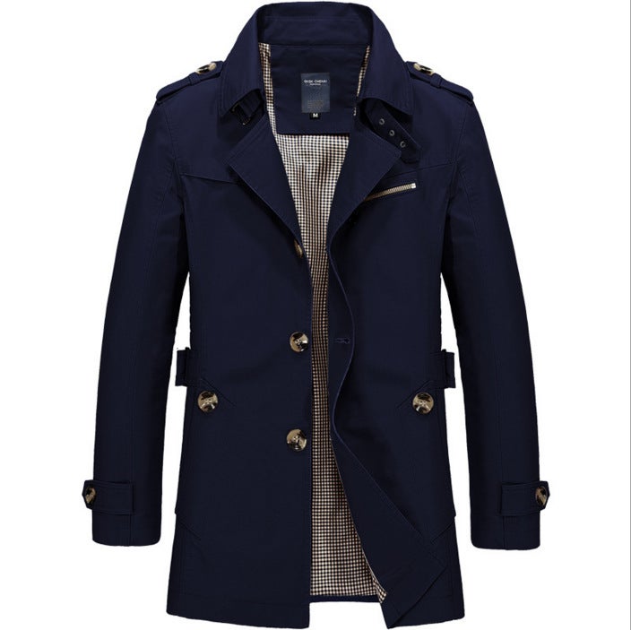 Foreign Trade Spring Mens Casual Jacket Mid-length Trendy plus size Mens Cotton Thin Windbreaker Mens Coat Top Black 880900  - Image 3