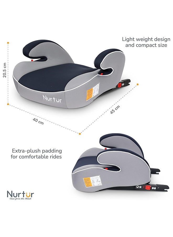 Nurtur - مقعد معزز للأطفال من إنزو - مسند للذراع - تركيب Isofix - مناسب عالميًا - قاعدة واسعة مبطنة مناسبة من 4 سنوات إلى 12 (المجموعة 2/3)، رمادي فاتح/أزرق داكن - Image 1
