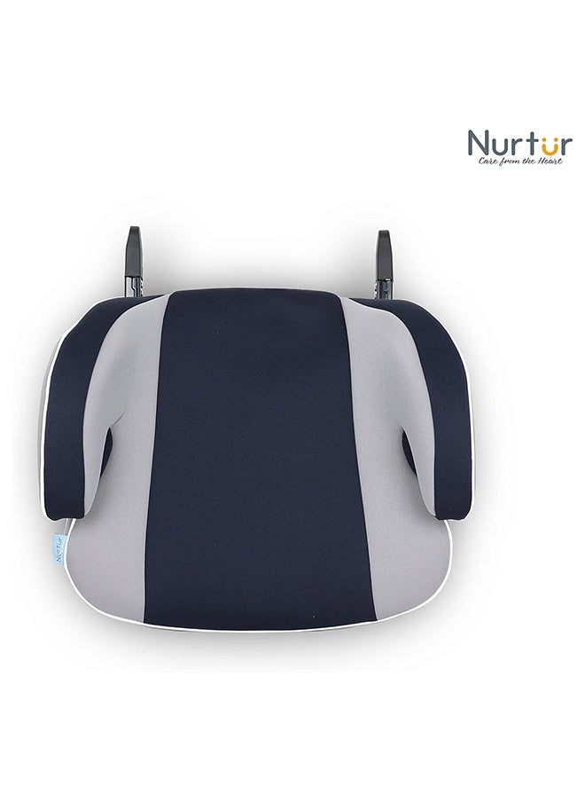 Nurtur - مقعد معزز للأطفال من إنزو - مسند للذراع - تركيب Isofix - مناسب عالميًا - قاعدة واسعة مبطنة مناسبة من 4 سنوات إلى 12 (المجموعة 2/3)، رمادي فاتح/أزرق داكن - Image 1