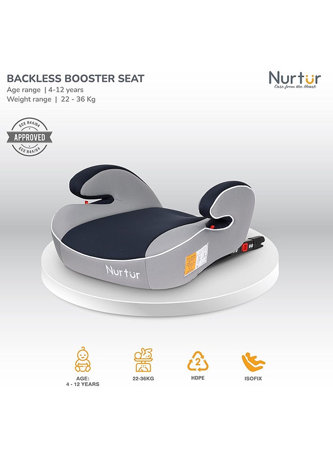 Nurtur - مقعد معزز للأطفال من إنزو - مسند للذراع - تركيب Isofix - مناسب عالميًا - قاعدة واسعة مبطنة مناسبة من 4 سنوات إلى 12 (المجموعة 2/3)، رمادي فاتح/أزرق داكن - Image 1