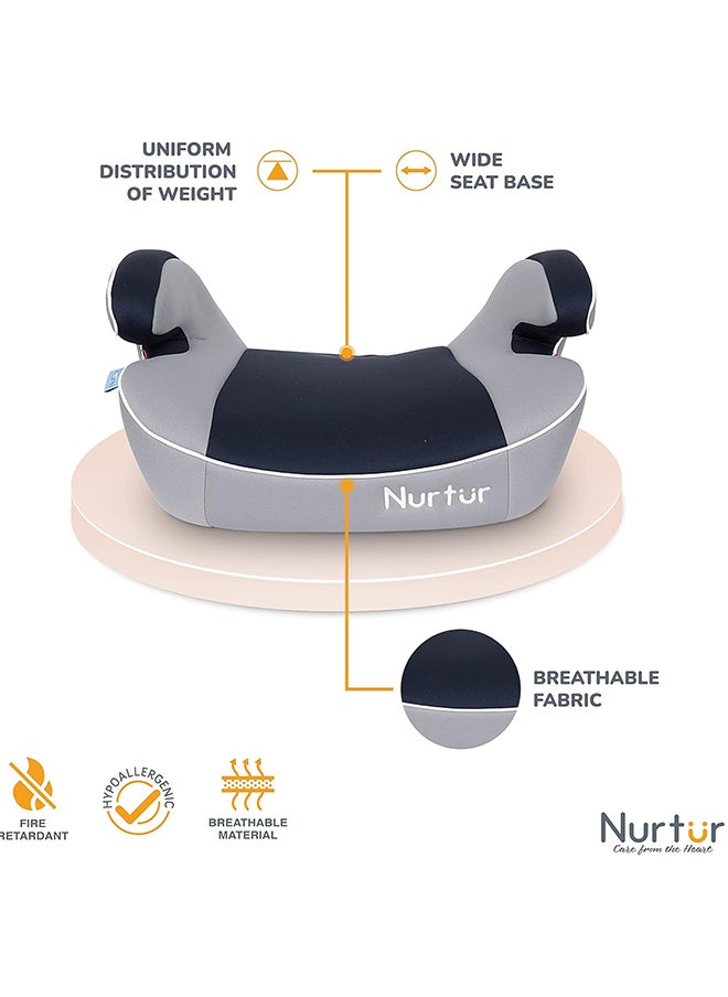 Nurtur - مقعد معزز للأطفال من إنزو - مسند للذراع - تركيب Isofix - مناسب عالميًا - قاعدة واسعة مبطنة مناسبة من 4 سنوات إلى 12 (المجموعة 2/3)، رمادي فاتح/أزرق داكن - Image 1