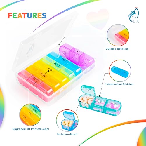 SHREETA Weekly Pill Organizer 3 Times a Day, Compact Pill Box 7 Day with Roomy Pill Case and Sturdy Design for Managing Your Vitamins, Fish Oils, Supplements and Medications - Image 4