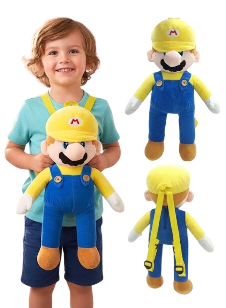 بريميم حقيبة ظهر واريو ثلاثية الأبعاد للأطفال - حقيبة مدرسية محشوة ناعمة من سلسلة سوبر ماريو، طقم أصفر وبنفسجي - Image 1