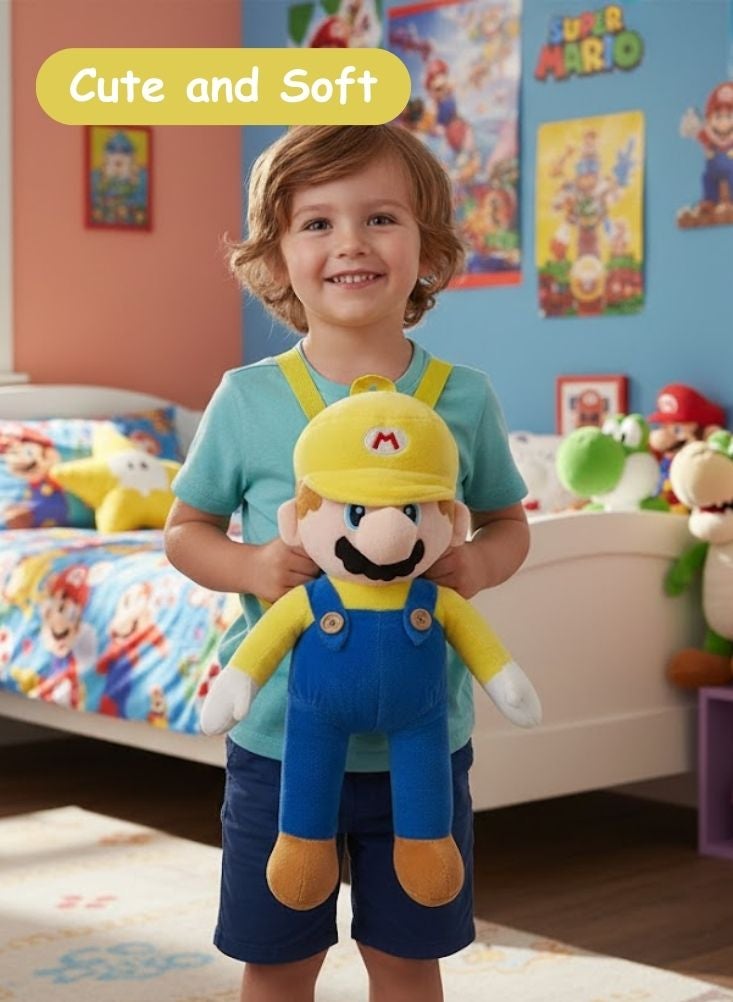 بريميم حقيبة ظهر واريو ثلاثية الأبعاد للأطفال - حقيبة مدرسية محشوة ناعمة من سلسلة سوبر ماريو، طقم أصفر وبنفسجي - Image 2