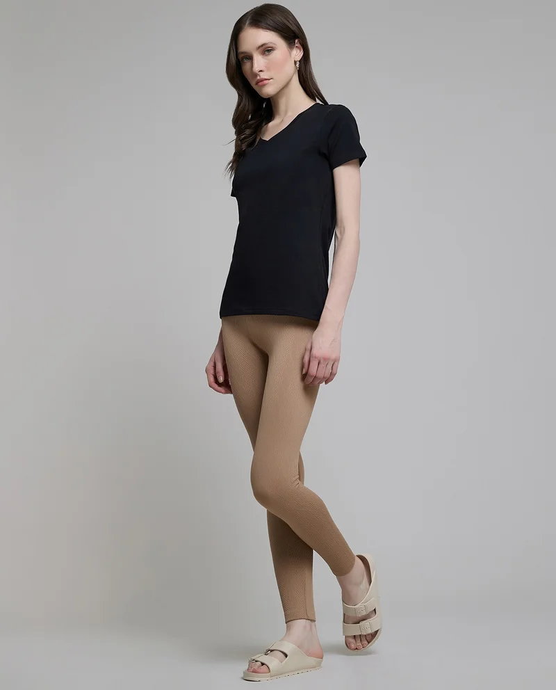 R&B Solid Leggings with Elastic Waist