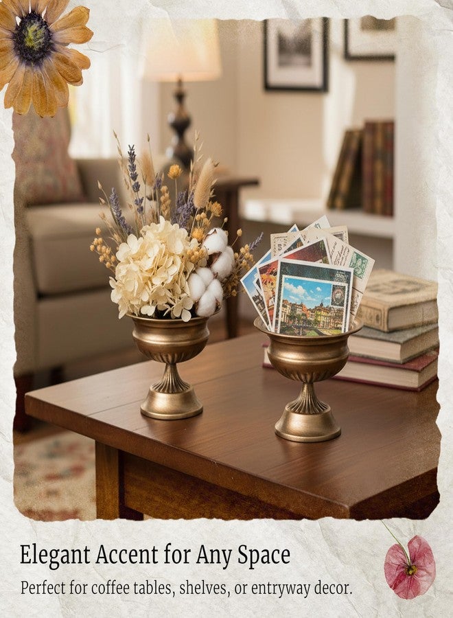 WORTH Small Urn Vases for Centerpieces Set of 2, Classic Metal Trumpet Flower Pots for Table, Bowl Vase for Wedding Party Event Home Deco (Golden, 7.8" Dia x 6.1" H) - Image 2